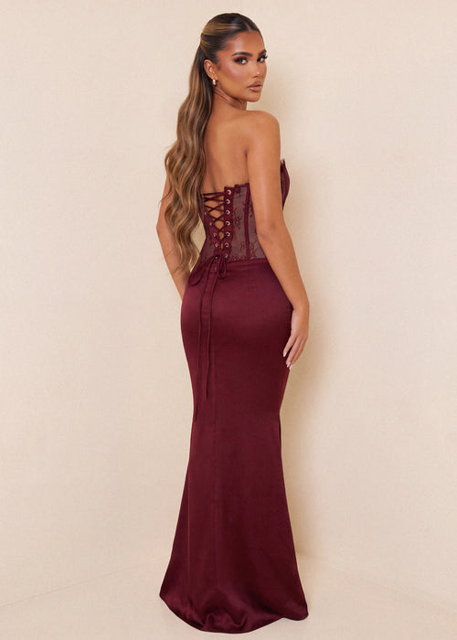 Hidden Romance Corset Maxi Dress - Wine - Dressmezee