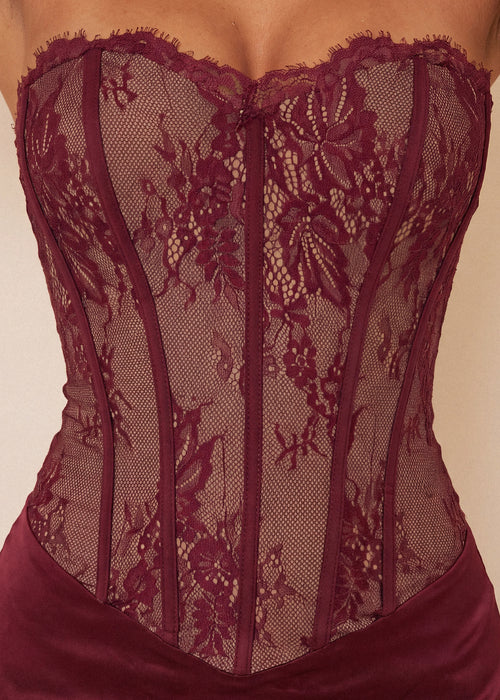 Hidden Romance Corset Maxi Dress - Wine - Dressmezee