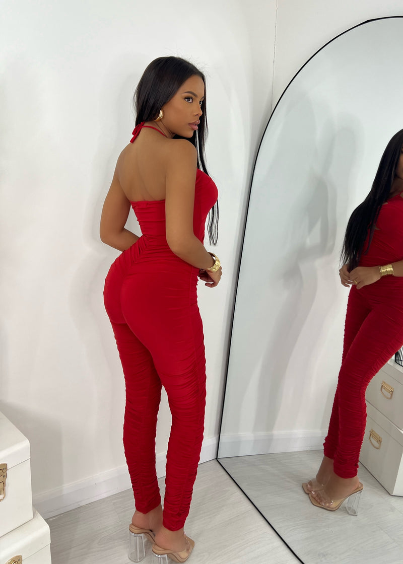 Giovanna Ruched Jumpsuit - Red