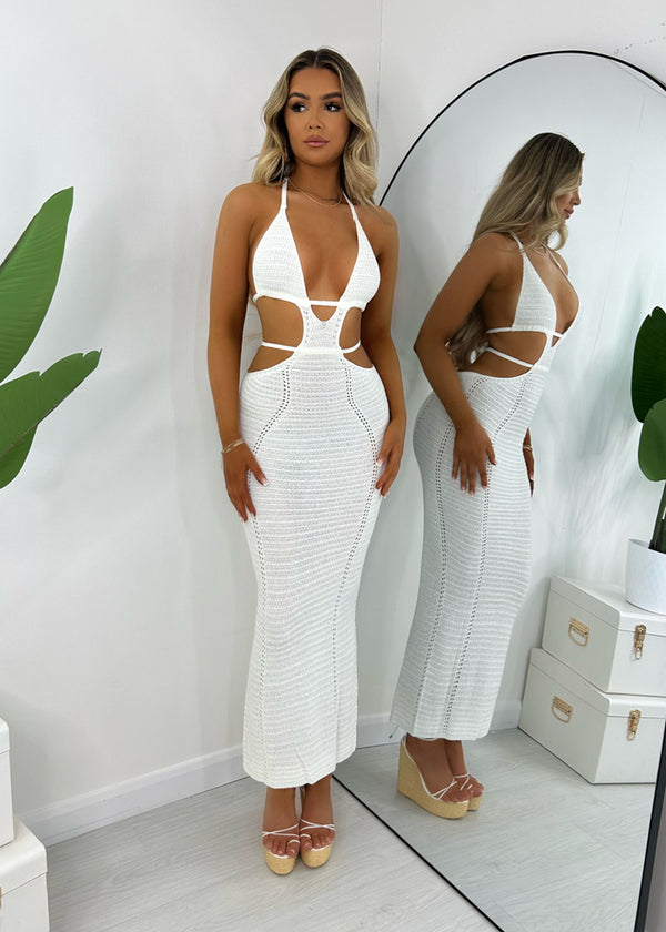Bali Palms Crochet Maxi Dress - White