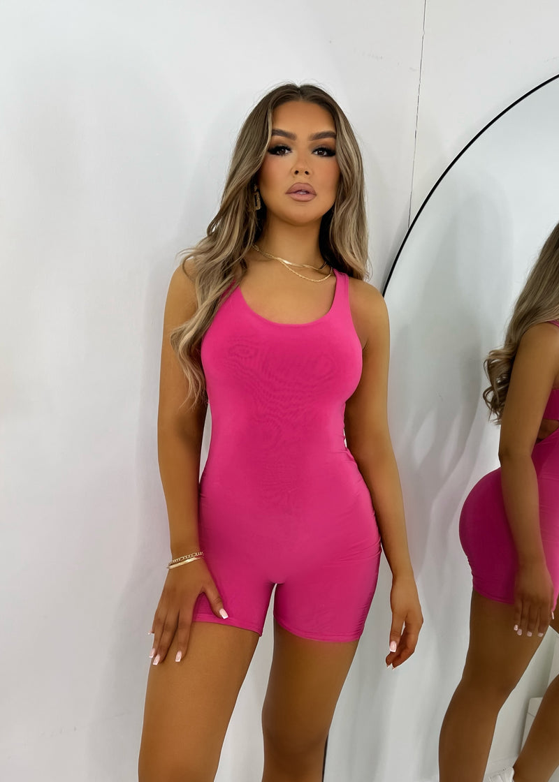 Run the Game Open Back Romper - Pink
