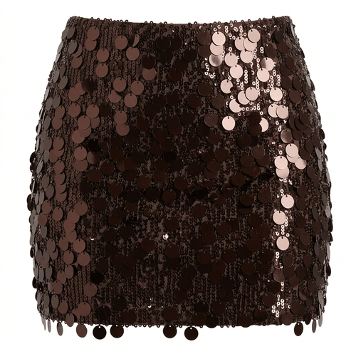 Nostalgic Nights Sequin Mini Skirt - Brown - Dressmezee