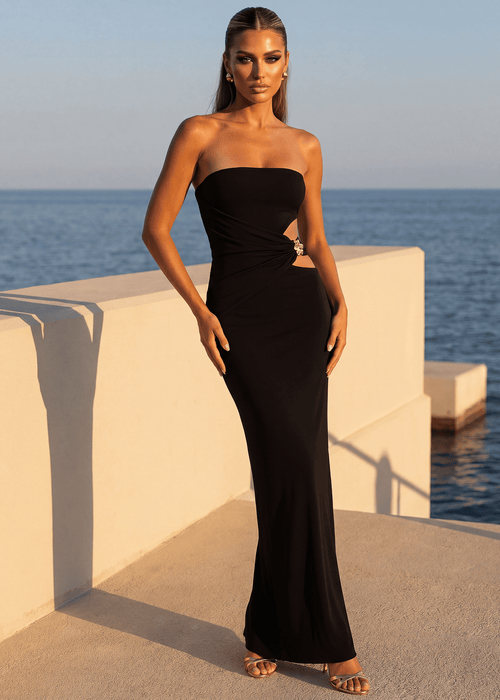 Iconic Heat Strapless Cut Out Maxi Dress - Black - Dressmezee