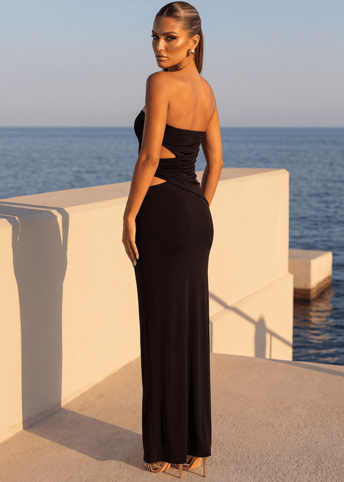 Iconic Heat Strapless Cut Out Maxi Dress - Black - Dressmezee