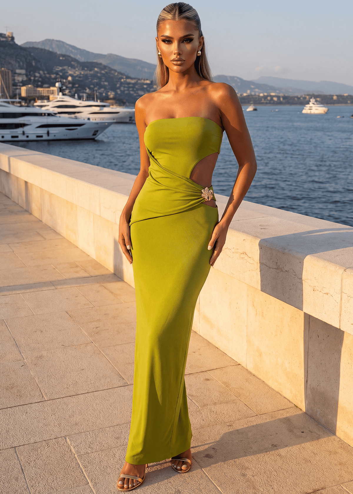 Iconic Heat Strapless Cut Out Maxi Dress