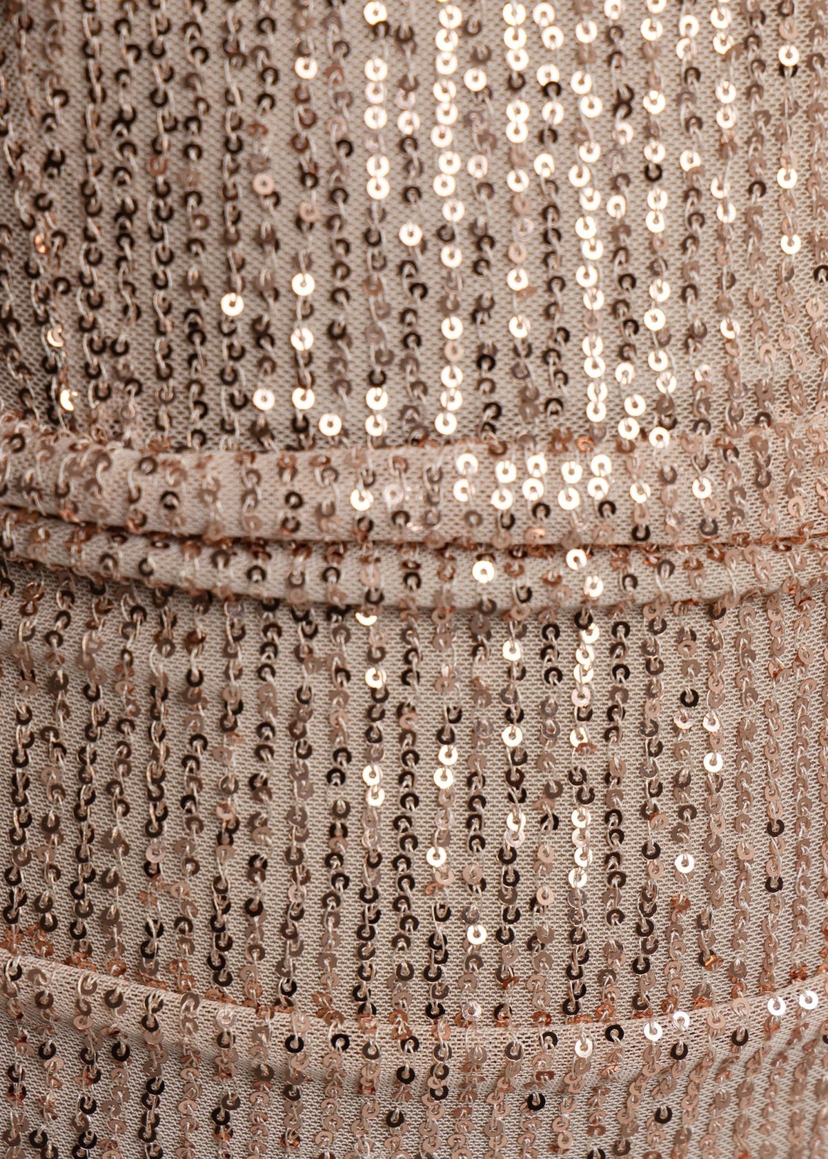 Iconic Fantasy Rose Gold Sequin Cowl Neck Mini Dress