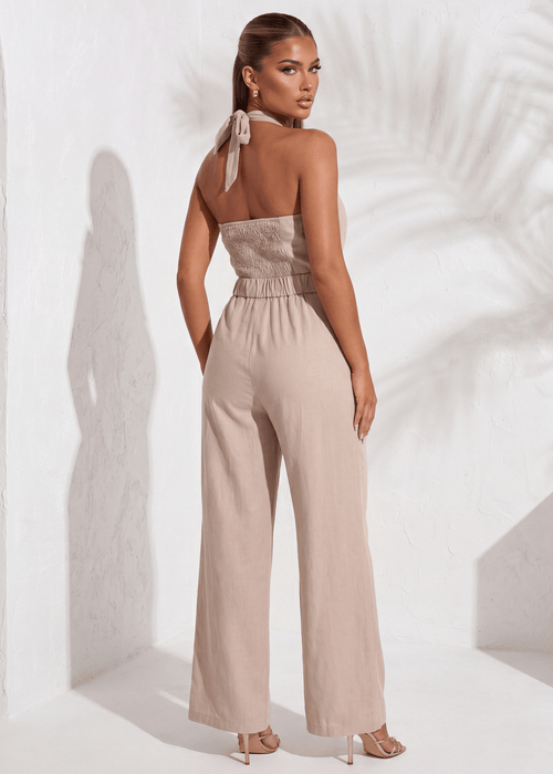 Idle Heart Halterneck Jumpsuit - Beige - Dressmezee