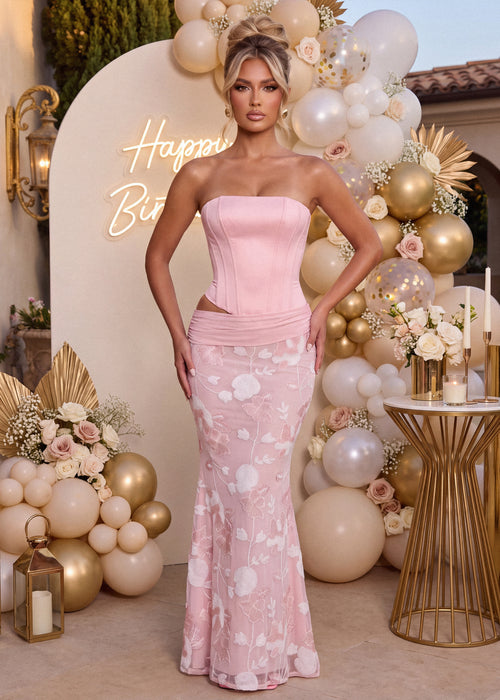 Impossible Desire Corset Embellished Maxi Dress - Pink - Dressmezee