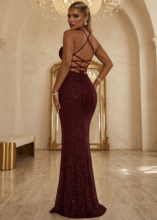 In The Spotlight Maxi Dress - Burgundy - Dressmezee