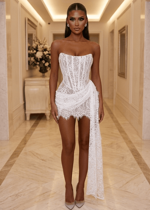 It's Complicated Drape Mini Dress - White - Dressmezee