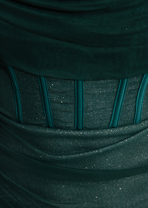 Last Request Mesh Shimmer Mini Dress - Emerald Green