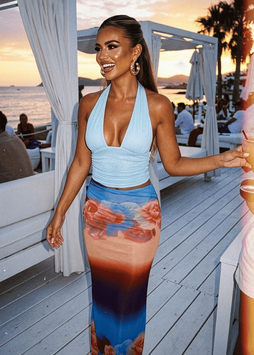 Leaving Paradise Cut Out Maxi Dress - Blue - Dressmezee