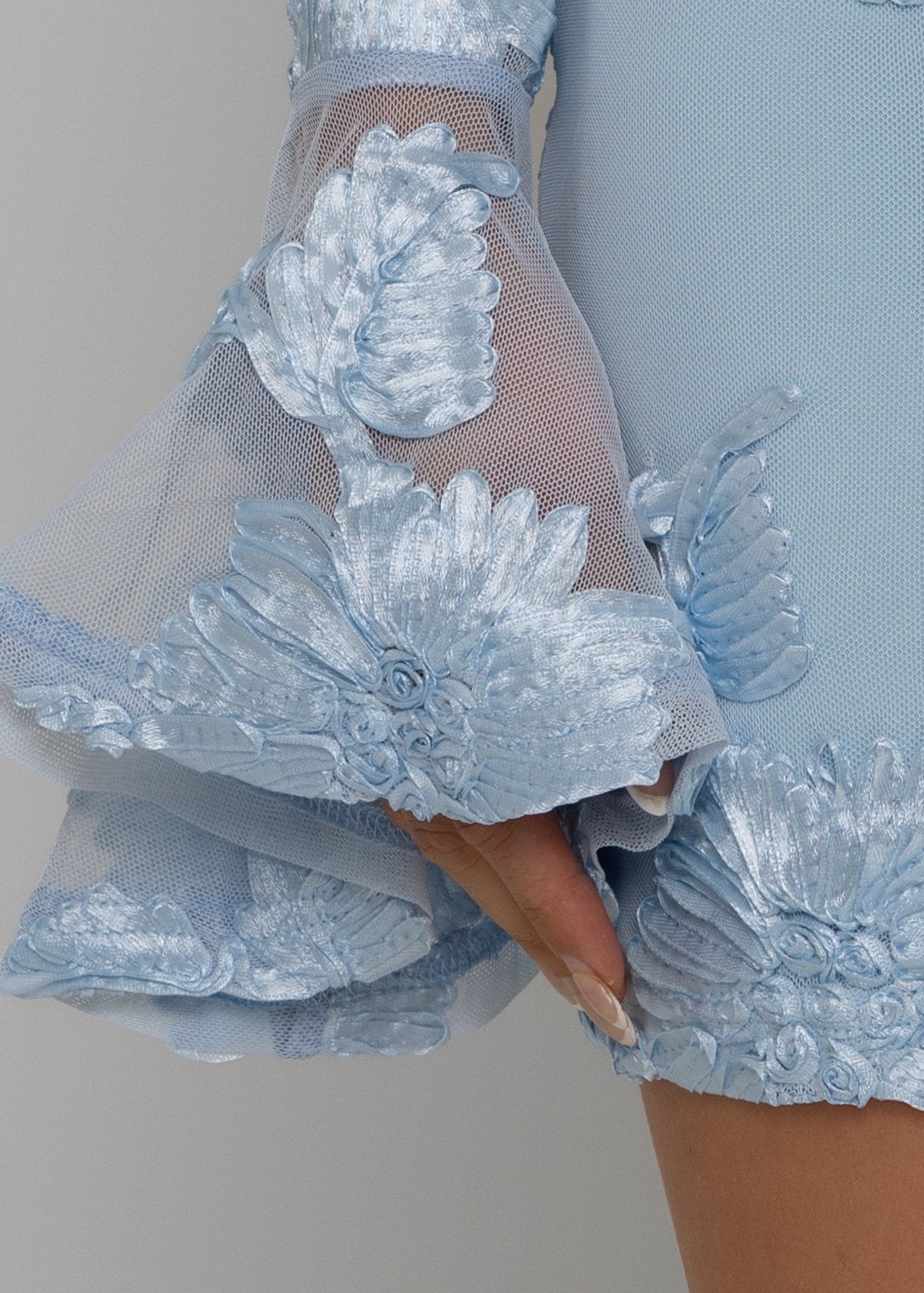 Blue Embroidered Mesh Long Sleeve Two Piece | Dressmezee Dressmezee Blue Embroidered Mesh Long Sleeve Two Piece | Dressmezee Dressmezee