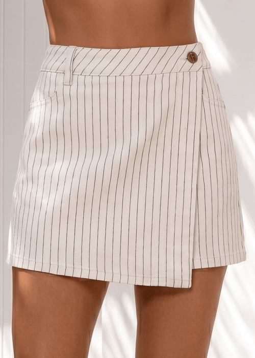 Lost Your Chance Stripe Denim Skort - White - Dressmezee