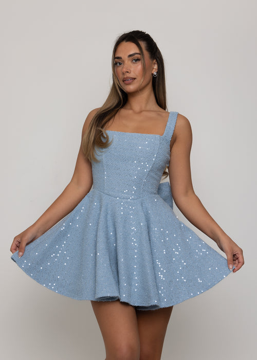 Love Letters Bow Mini Dress - Blue