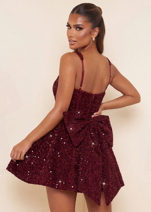 Love Letters Bow Mini Dress - Burgundy