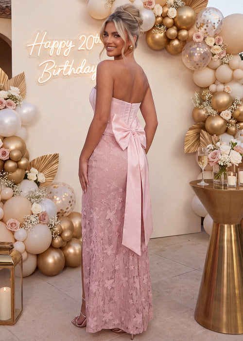 Love Me Softly Lace Bow Gown - Pink - Dressmezee