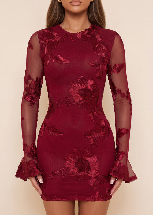 Love to Dream Long Sleeve Mini Dress - Burgundy - Dressmezee