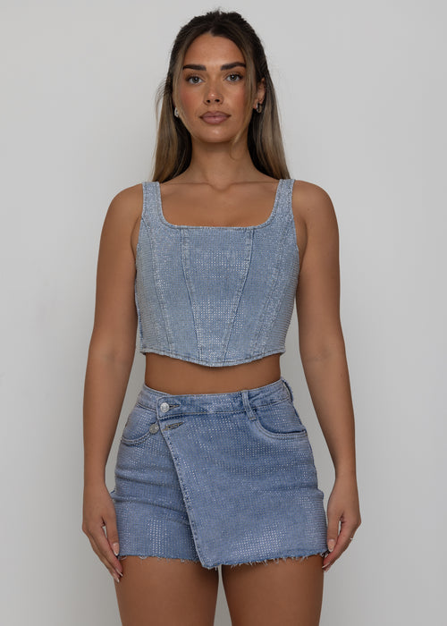 Lowkey Love Diamante Skort - Blue