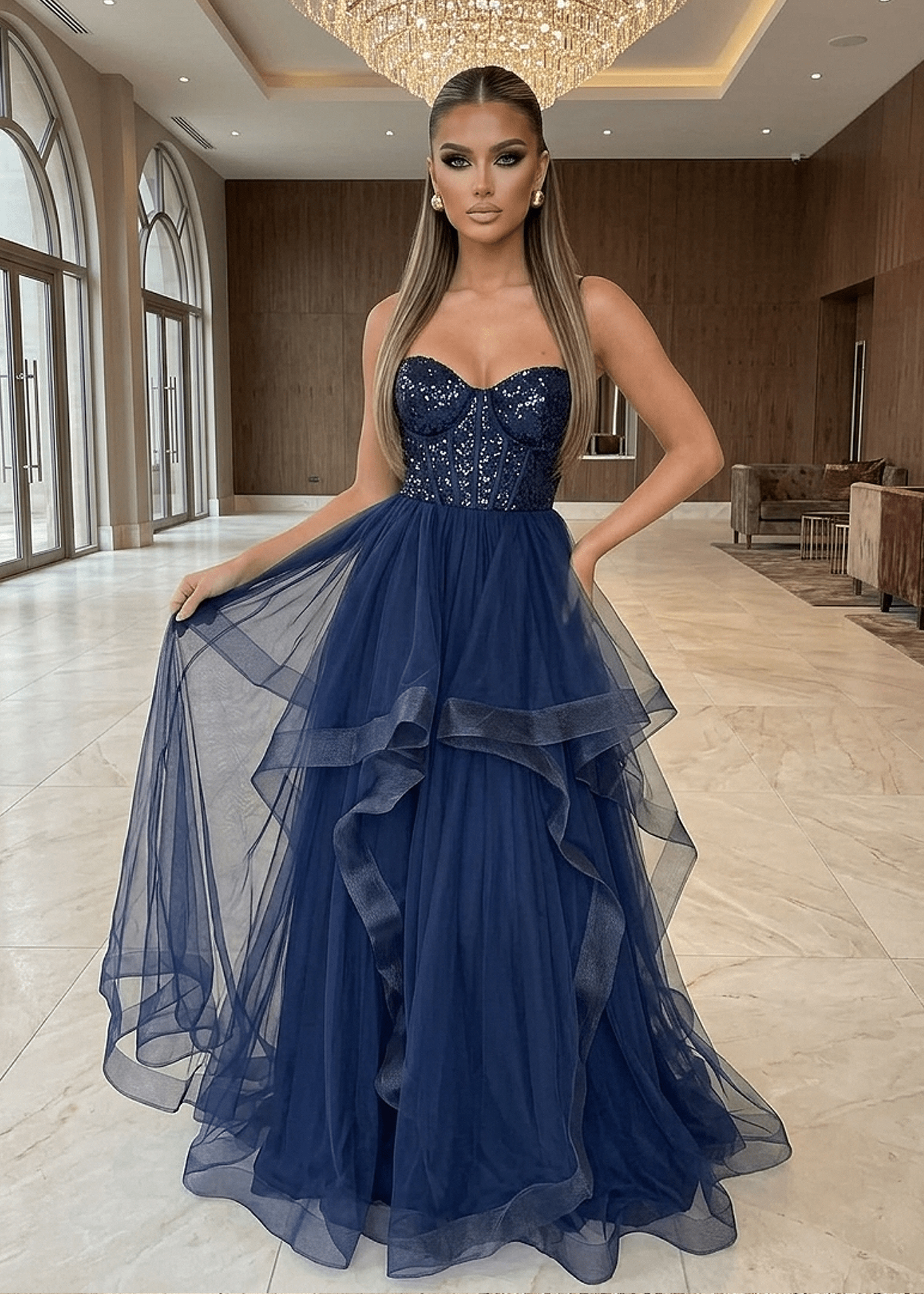 Midnight Shine Navy Gown - Elegant Evening Wear | DressMeZee Dressmezee Midnight Shine Navy Gown - Elegant Evening Wear | DressMeZee Dressmezee
