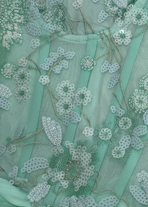 Ocean Eyes Embellished Corset Cut Out Maxi Dress - Mint - Dressmezee