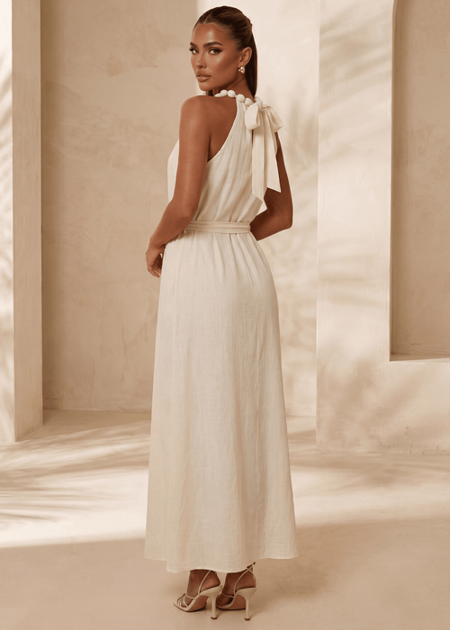 One More Day Floaty Tie Detail Maxi Dress - Beige - Dressmezee
