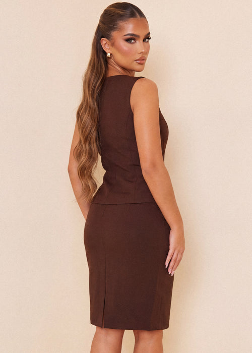Out Of Office Square Neck Midi Dress - Brown - Dressmezee