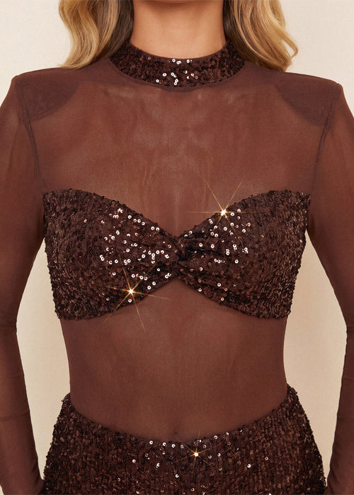 Own The Night Sequin Jumpsuit - Brown - Dressmezee