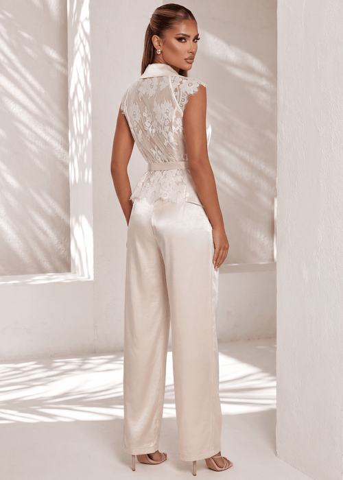 Never Yours Satin Two Piece - Beige - Dressmezee