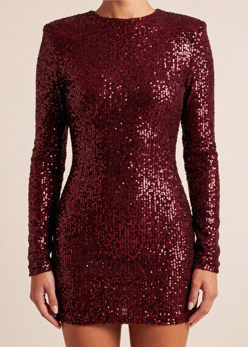 Party Girl Backless Sequin Mini Dress - Burgundy
