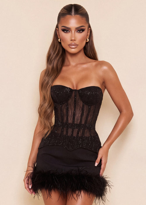 Pretty Rich Glitter Mesh Corset - Black - Dressmezee