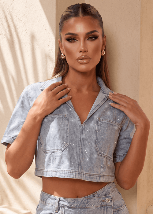 Redefine Myself Denim Crop Top - Blue - Dressmezee