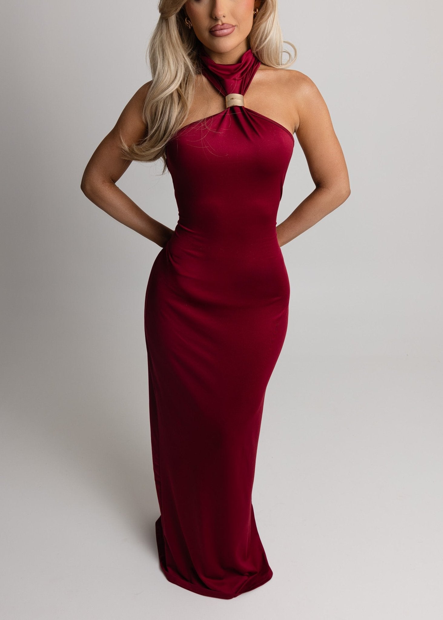 wine colored maxi dress Azazie Wine Cold shoulder Column Evening Dress / Gown