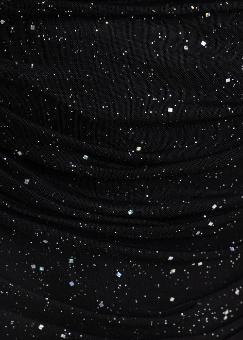 Samantha Sparkle Off Shoulder Mesh Mini Dress - Black