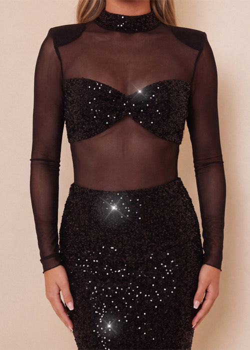 Second Glance Sequin Midi Dress - Black - Dressmezee