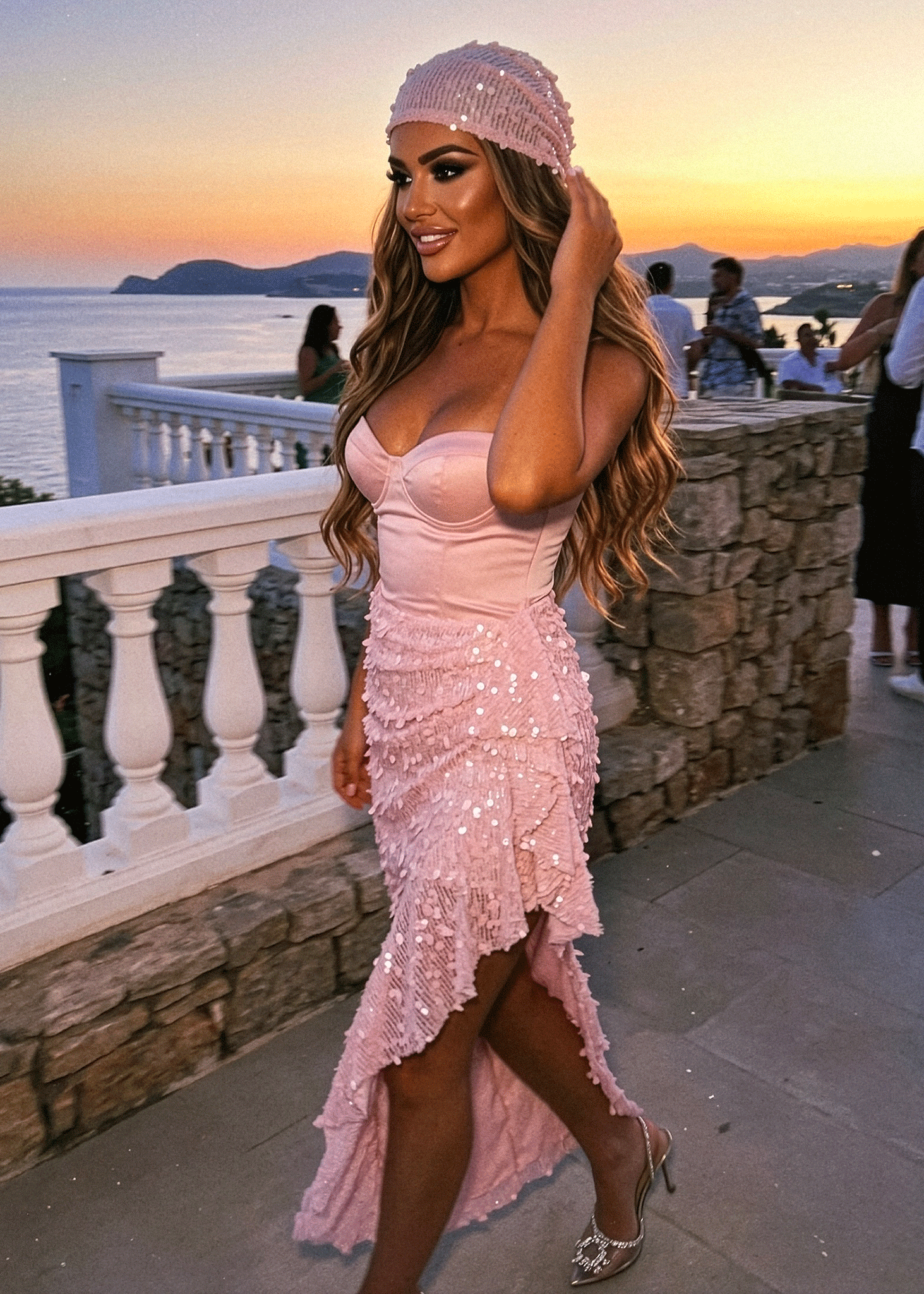 Soft Romance Corset Sequin Skirt Maxi Dress - Pink