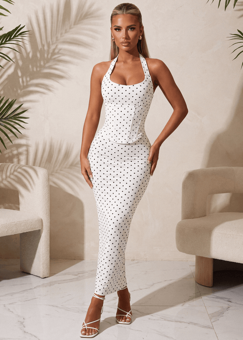 Soft Spot Detachable Corset Maxi Dress - Polka Dot - Dressmezee