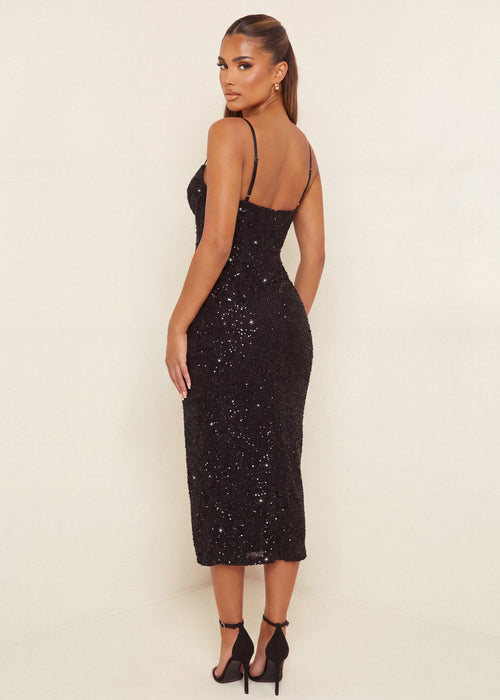 Starlit Nights Sequin Midi Dress - Black