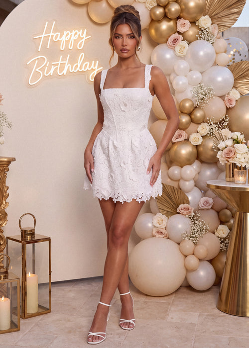 Sweet Devotion Floral Mini Dress - White - Dressmezee