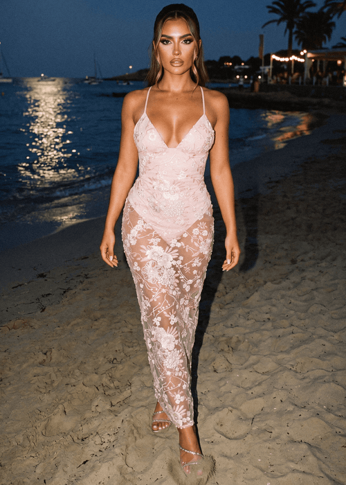 Sweetest Soul Floral Embellished Maxi Dress - Pink - Dressmezee