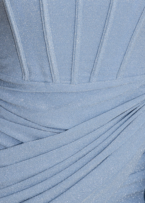 Sweet Goodbyes Lurex Drape Mini Dress - Blue