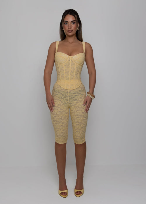 Time After Time Lace Capri Two Piece - Yellow - Dressmezee