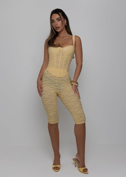 Time After Time Lace Capri Two Piece - Yellow - Dressmezee