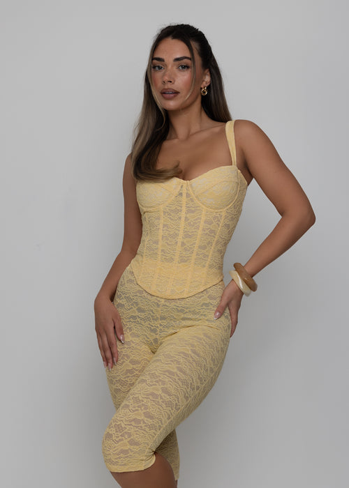 Time After Time Lace Capri Two Piece - Yellow