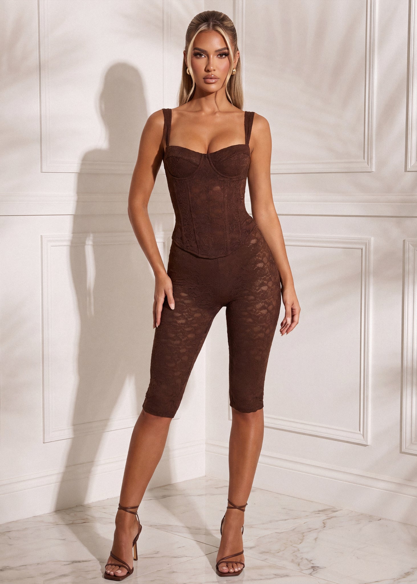 Time After Time Brown Lace Capri Two Piece