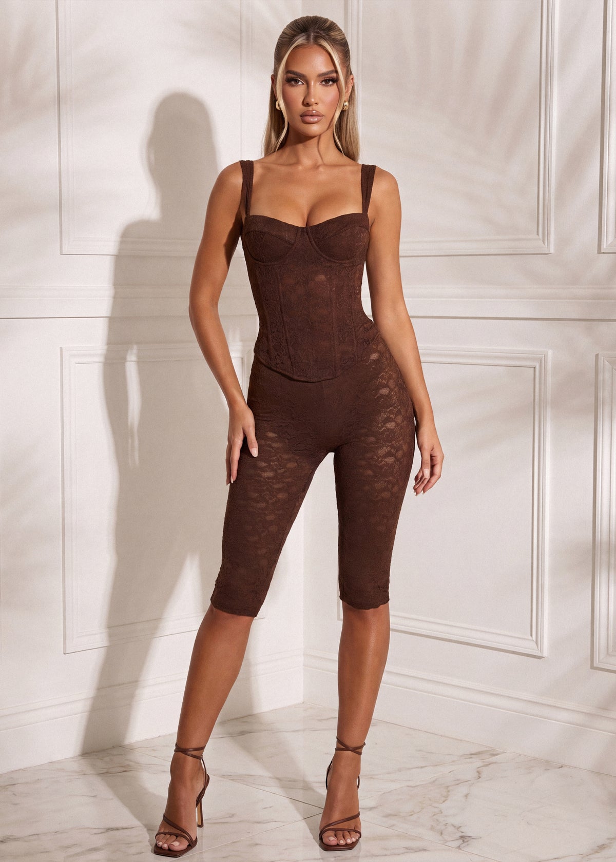 Time After Time Brown Lace Capri Two Piece