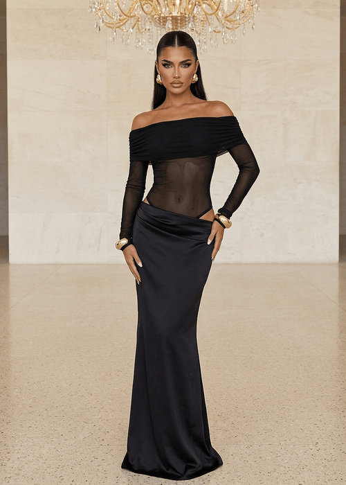 Chic Black Maxi Dress with Energy Cut Out Design - DressMeZee Dressmezee Chic Black Maxi Dress with Energy Cut Out Design - DressMeZee Dressmezee