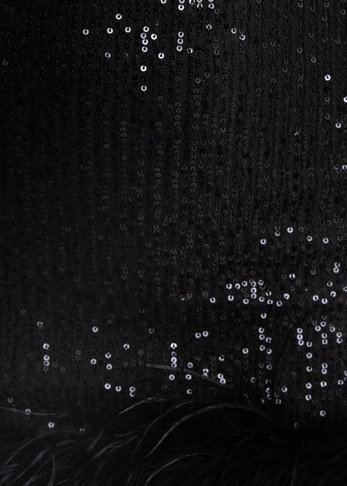 Untamed Aura Sequin Feather Mini Dress - Black