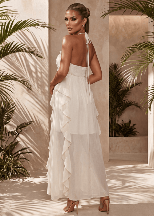 Waste Your Heart Ruffle Maxi Dress - Ivory - Dressmezee