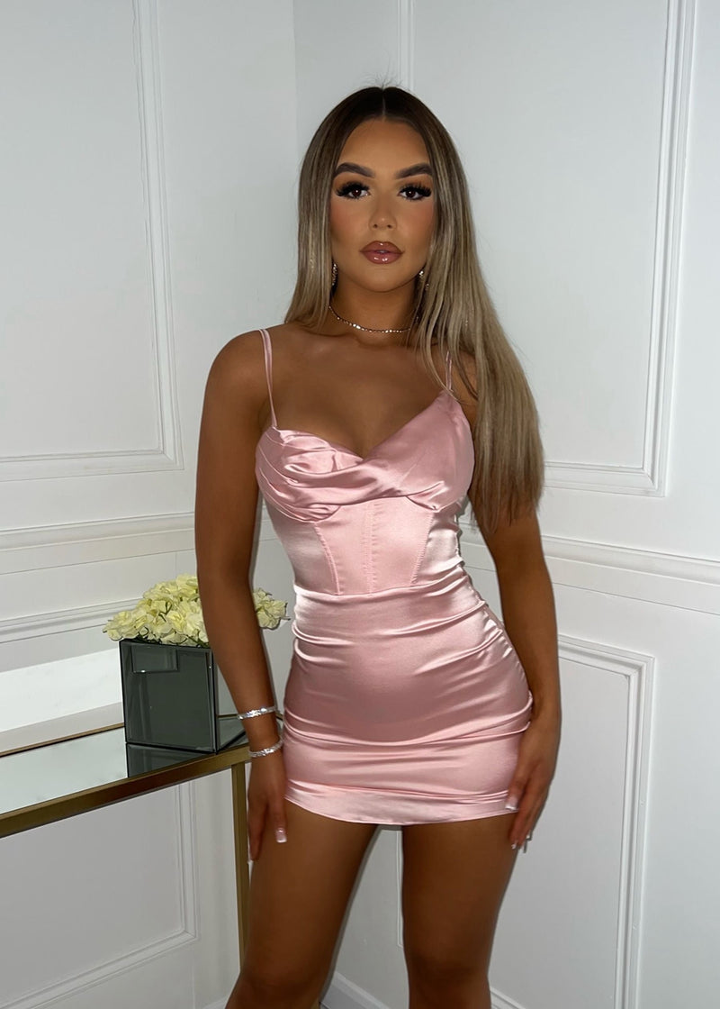 Polina Satin Mini Dress - Pink